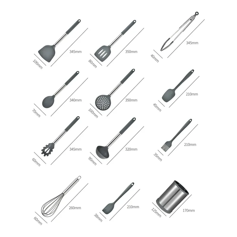 Ensemble de 12 Ustensiles de Cuisine à Base Rotative 360° — Silicone et Acier Inoxydable