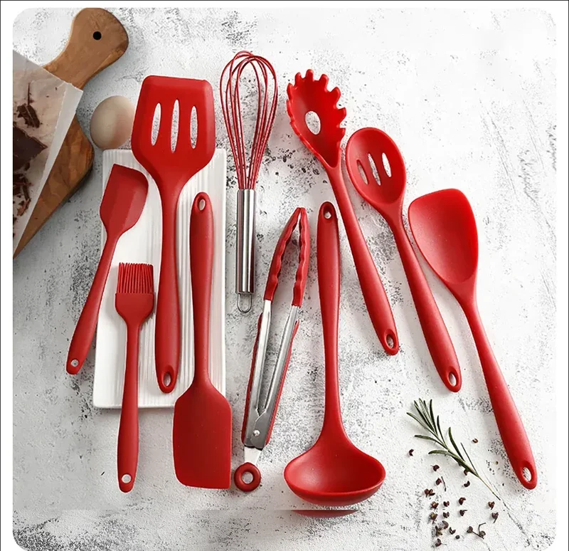 Set de 10 Ustensiles de Cuisine en Silicone Écologique et Résistant à la Chaleur