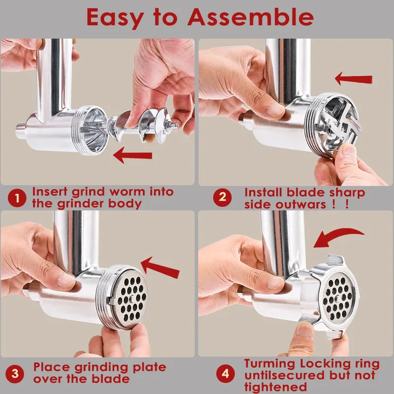 Kit Accessoires Hachoir pour Robot KitchenAid — 17 Pièces, 4 Grilles, 3 Lames + Tubes à Saucisse