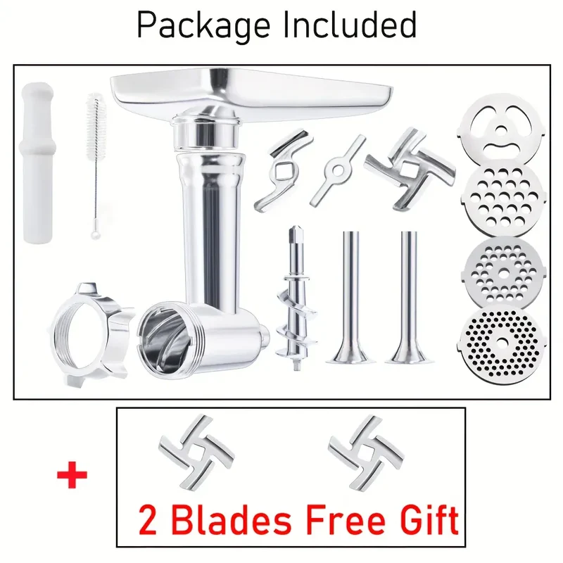 Kit Accessoires Hachoir pour Robot KitchenAid — 17 Pièces, 4 Grilles, 3 Lames + Tubes à Saucisse