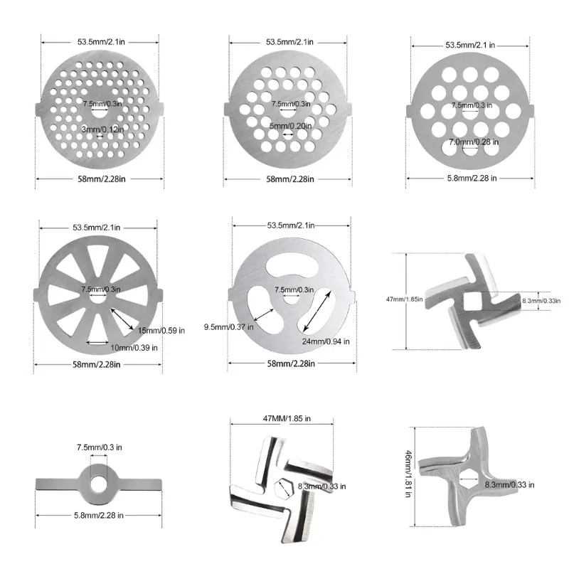 Pièces de Rechange et Accessoires pour Hachoir à Viande — Couteau, Grilles, Entonnoirs Inox
