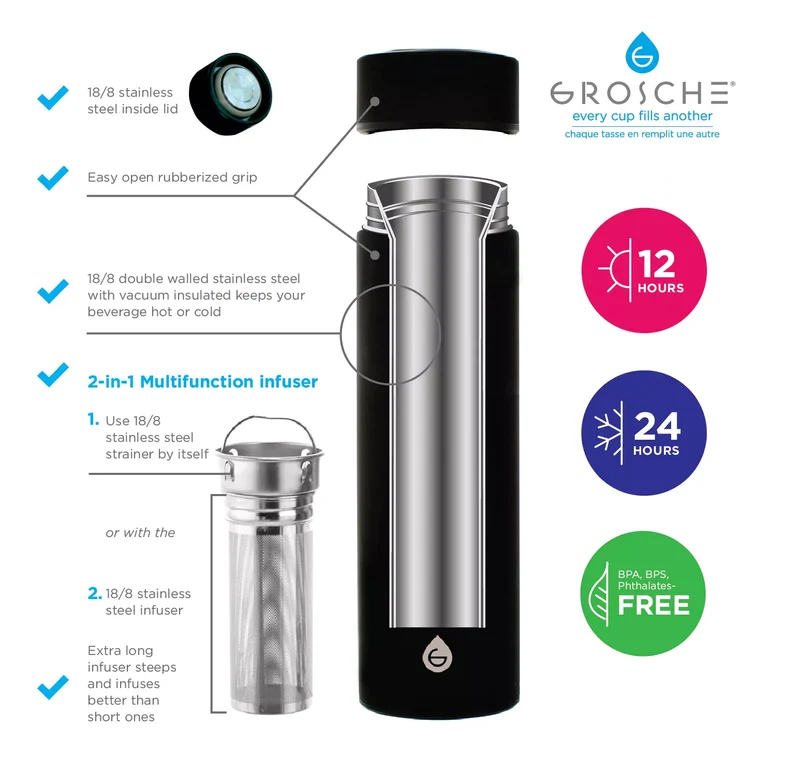 Thermos infuseur Chicago noir - GROSCHE