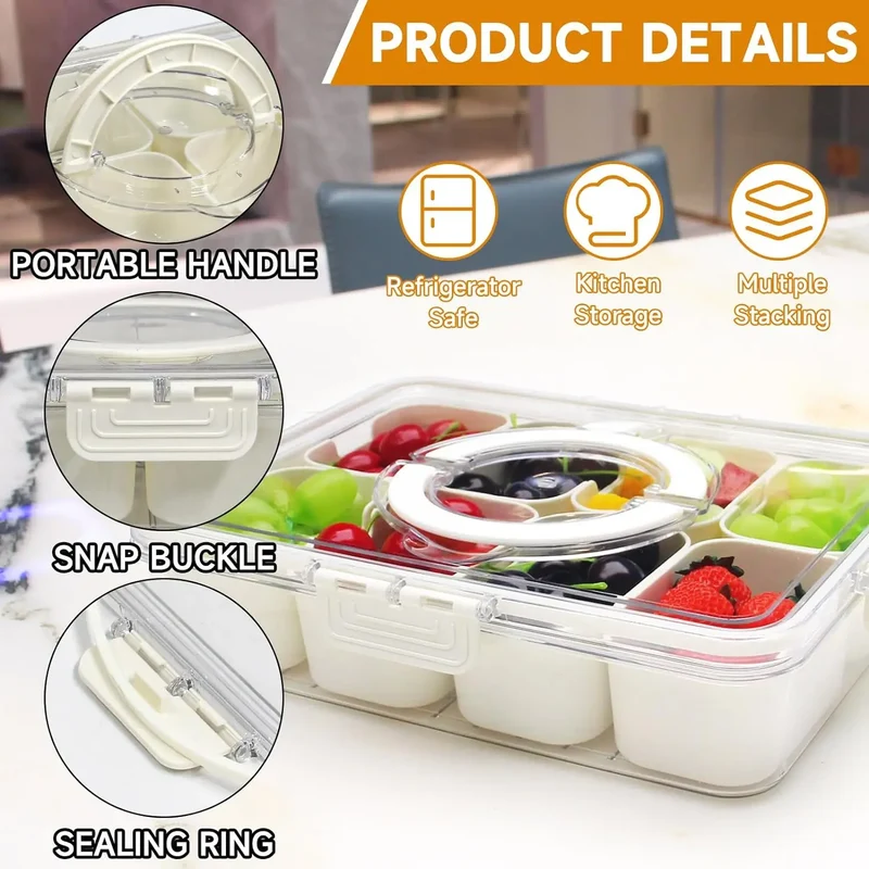 Boîte Snack Organiseur 4 Compartiments Empilable avec Couvercle