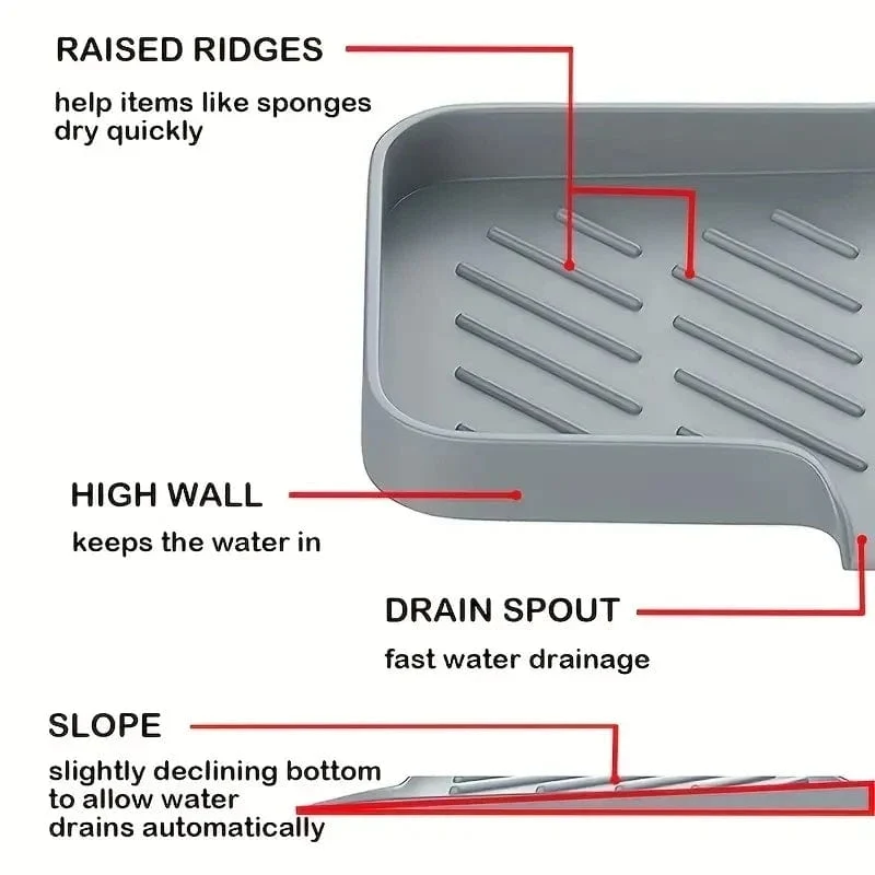 Porte-savon en silicone avec égouttoir et rangement éponge pour évier de cuisine