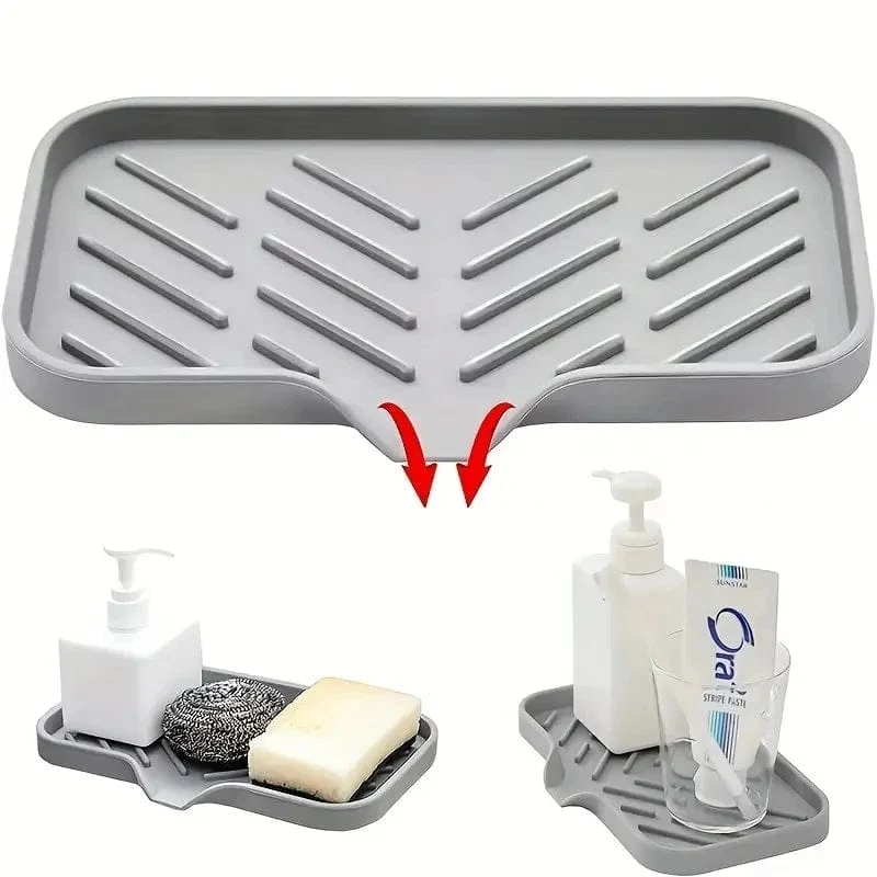 Porte-savon en silicone avec égouttoir et rangement éponge pour évier de cuisine