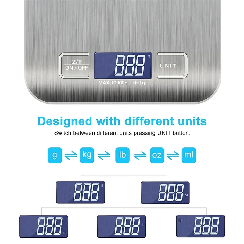 Balance de cuisine numérique en acier inoxydable 5kg/10kg