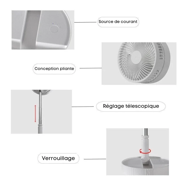 Ventilateur portable rétractable sans fil