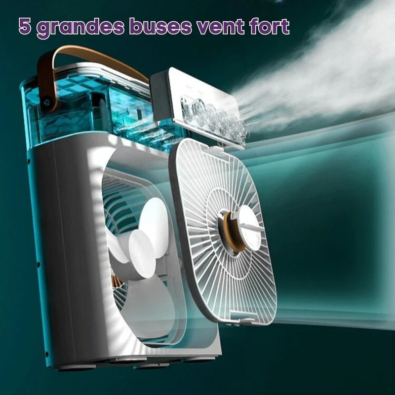 Mini Rafraîchisseur d'Air 3-en-1 — Ventilateur, Brumisateur, Humidificateur (USB)