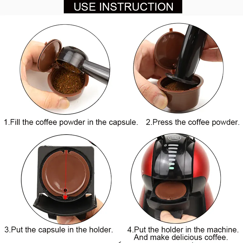 Capsule Café Réutilisable Dolce Gusto Lot de 10 Avec Cuillère et Brosse