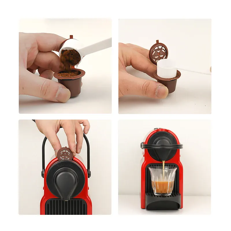 Capsules de Café Réutilisables Compatible Nespresso — Lot de 3 ou 6 Pièces avec Cuillère et Brosse