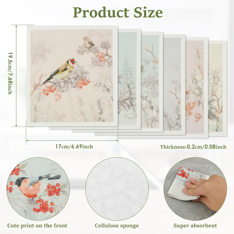 Torchons en Coton Cellulosique Absorbants - Lot de 6 Pièces