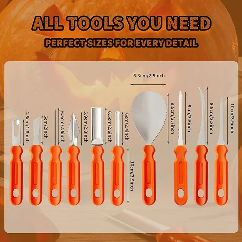 Kit de Sculptage de Citrouilles - Couteaux À Dentures Professionnels