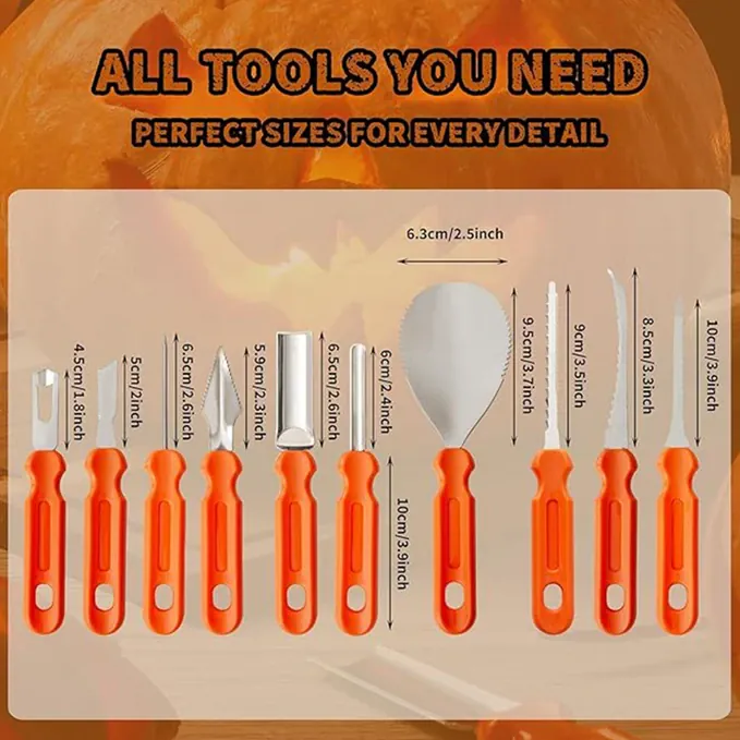 Kit de Sculptage de Citrouilles - Couteaux À Dentures Professionnels