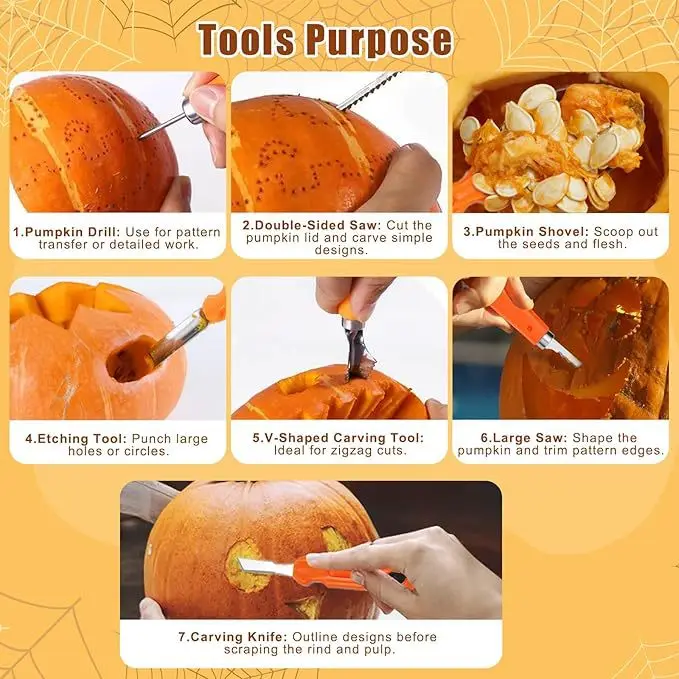 Kit de Sculptage de Citrouilles - Couteaux À Dentures Professionnels