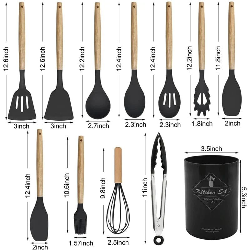 Ensemble d'ustensiles de cuisine en silicone 12 pièces, Antiadhésif Résistant à la chaleur - Outils de cuisine