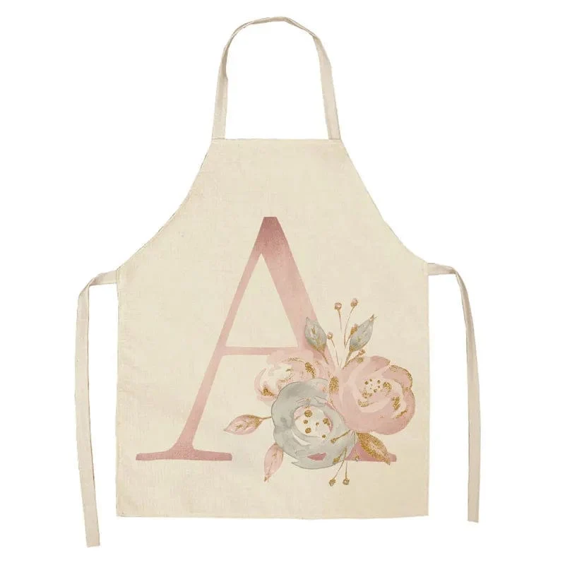 Tablier de Cuisine Enfant Motif Lettre Rose en Lin - Accessoires de Cuisson et de Boulangerie