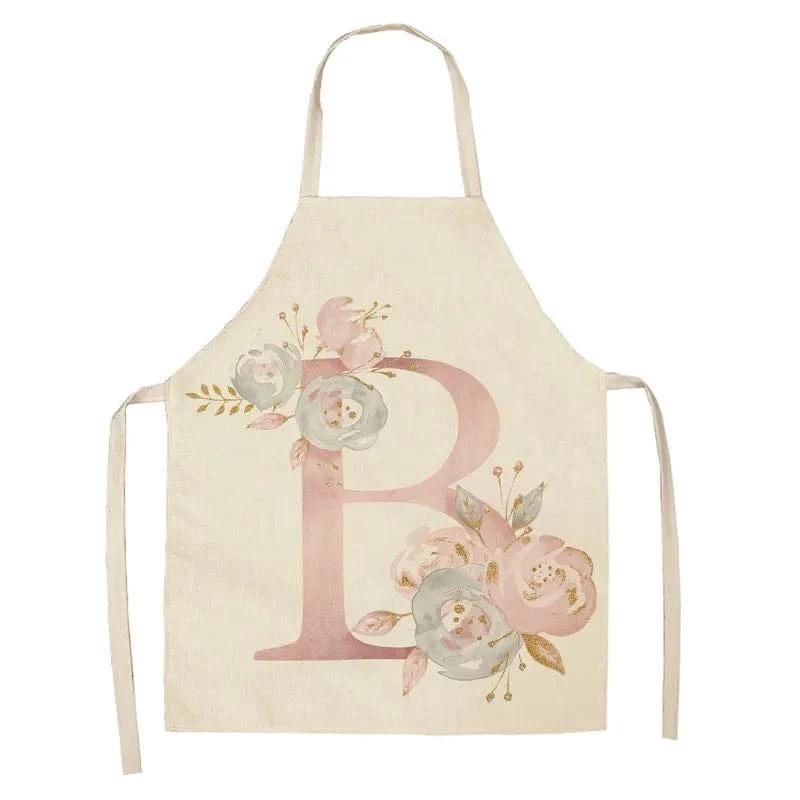 Tablier de Cuisine Enfant Motif Lettre Rose en Lin - Accessoires de Cuisson et de Boulangerie