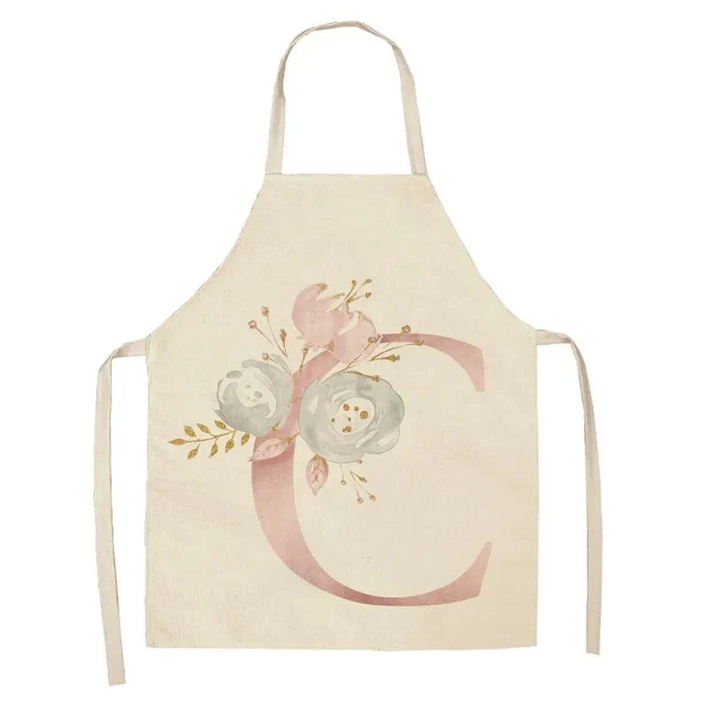 Tablier de Cuisine Enfant Motif Lettre Rose en Lin - Accessoires de Cuisson et de Boulangerie