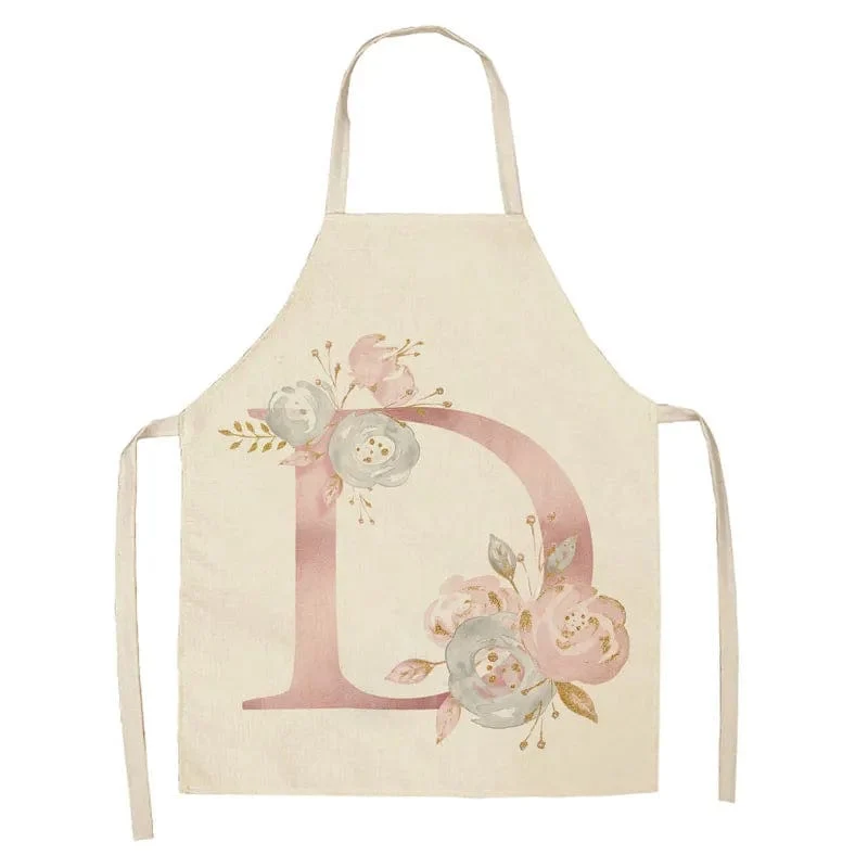 Tablier de Cuisine Enfant Motif Lettre Rose en Lin - Accessoires de Cuisson et de Boulangerie