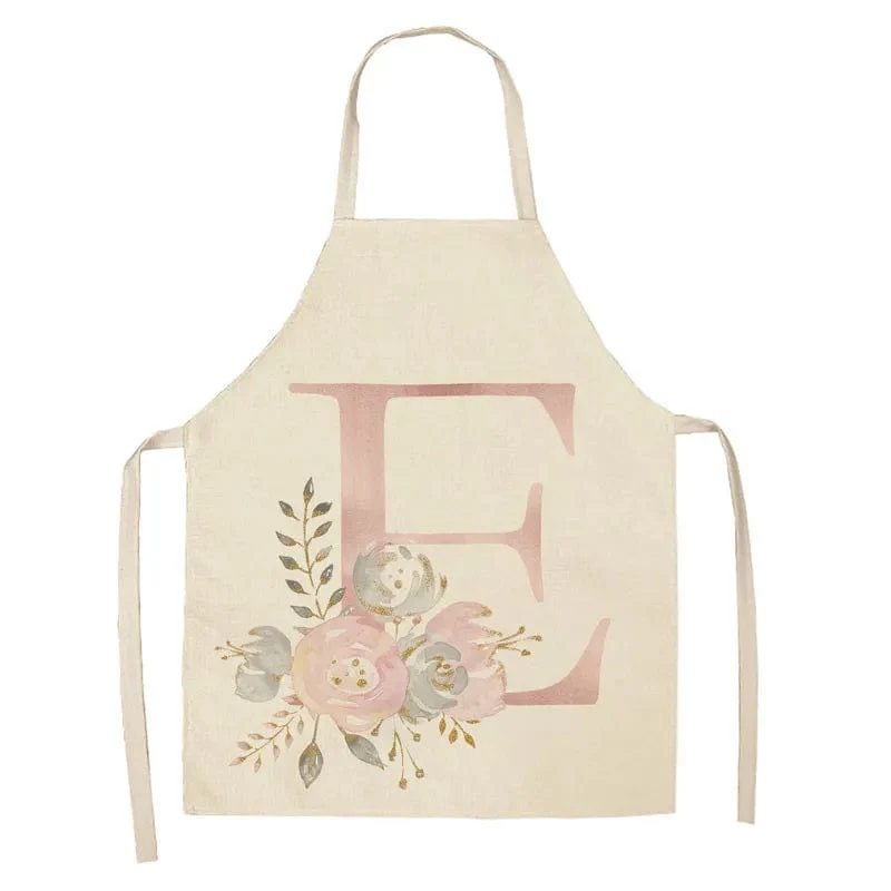 Tablier de Cuisine Enfant Motif Lettre Rose en Lin - Accessoires de Cuisson et de Boulangerie