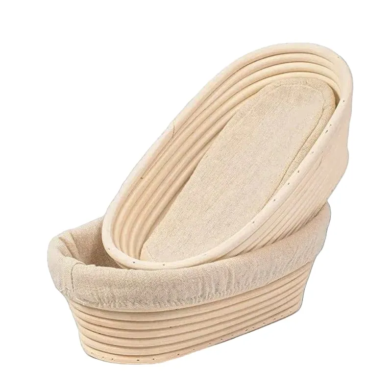 Panier de fermentation en rotin (lot de 2) – Banneton artisanal avec doublure en lin