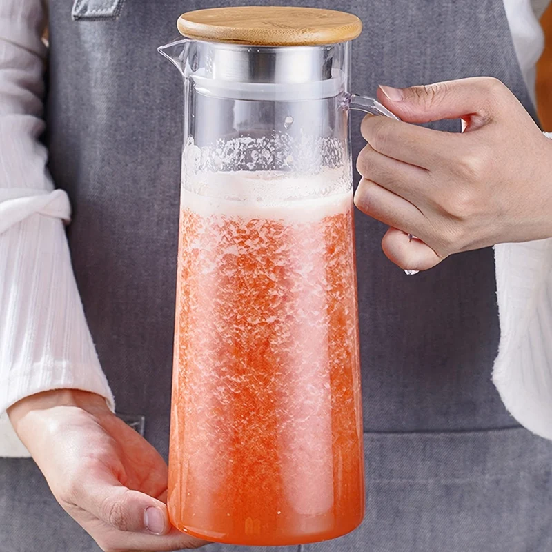 Carafe à jus avec couvercle, 1600ml/2000ml, en plastique, pour Bubble Tea et autres boissons estivales.