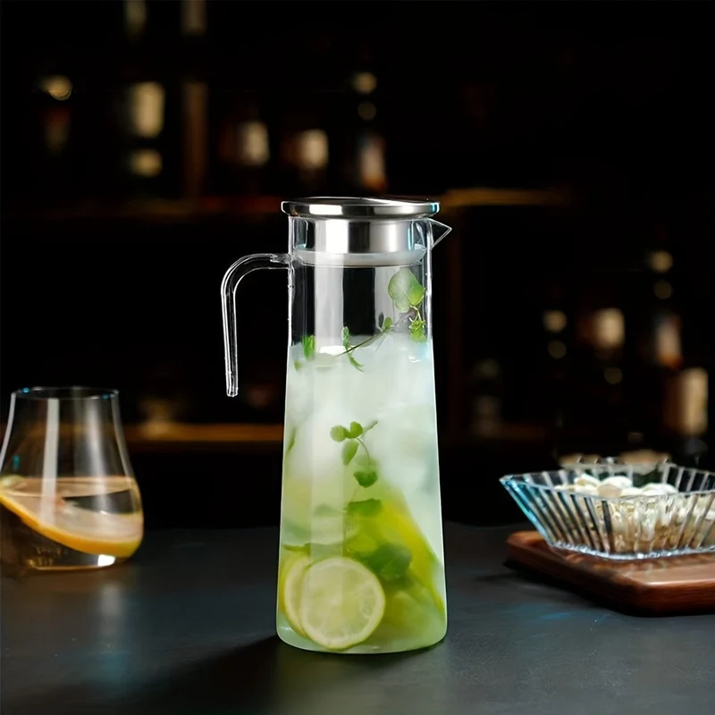 Carafe à jus avec couvercle, 1600ml/2000ml, en plastique, pour Bubble Tea et autres boissons estivales.