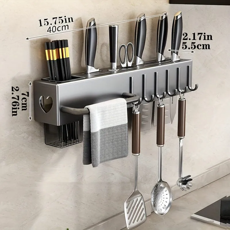 Range-Couteaux Mural Multifonction pour Ustensiles de Cuisine — Étagère sans Perçage