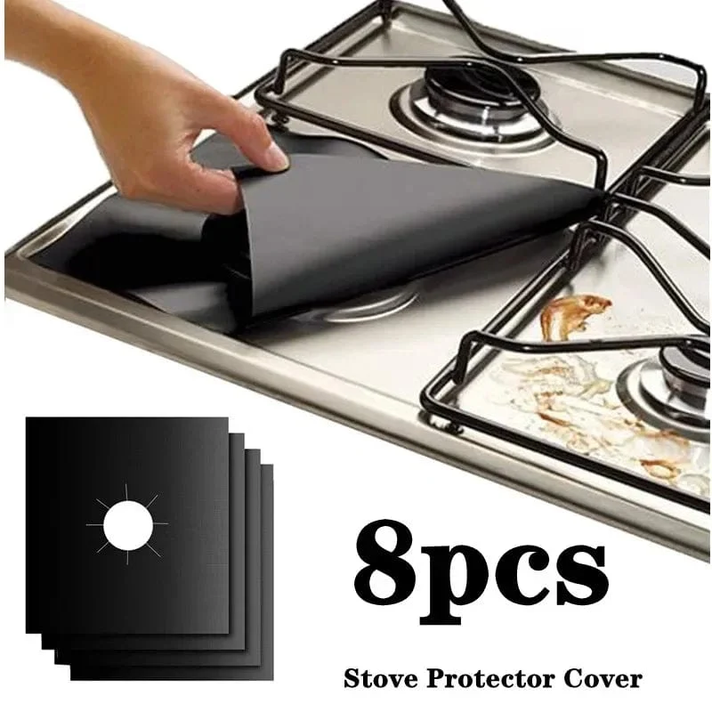 Protège gazinière 2-8pcs en fibres de verre noires - Tapis de cuisson réutilisable - Accessoire cuisine - Taille 270 x 270mm