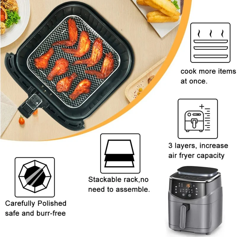Racks de Cuisson pour Air Fryer en Acier Inoxydable à 3 Étages
