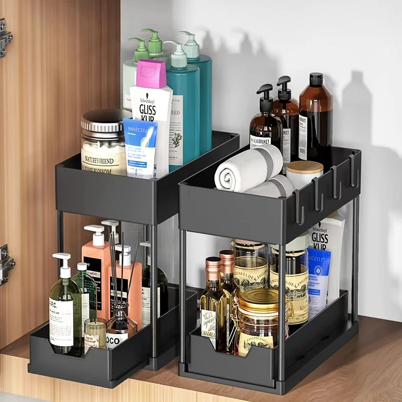 Rangement Coulissant Sous Évier 2 Niveaux — Organiseur Cuisine & Salle de Bain