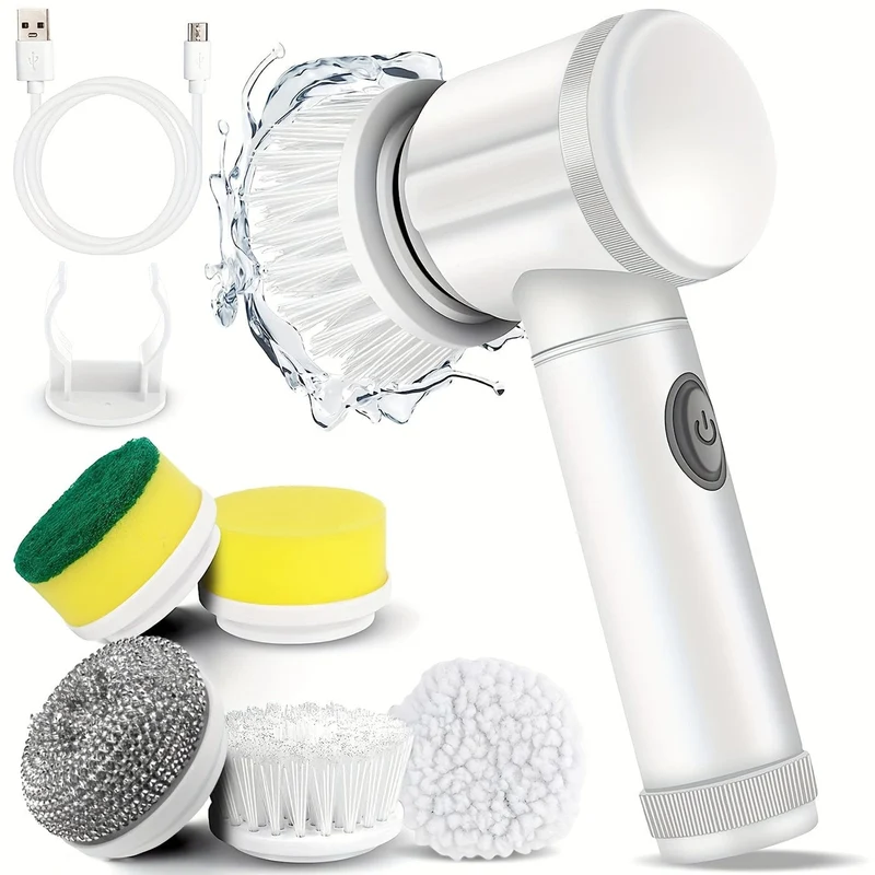 Brosse Rotative Électrique Sans Fil — 5 Têtes Interchangeables — Salle de bain et Cuisine