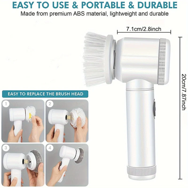 Brosse Rotative Électrique Sans Fil — 5 Têtes Interchangeables — Salle de bain et Cuisine