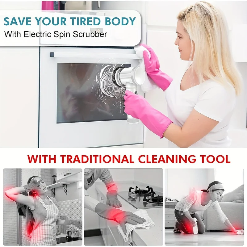 Brosse Rotative Électrique Sans Fil — 5 Têtes Interchangeables — Salle de bain et Cuisine