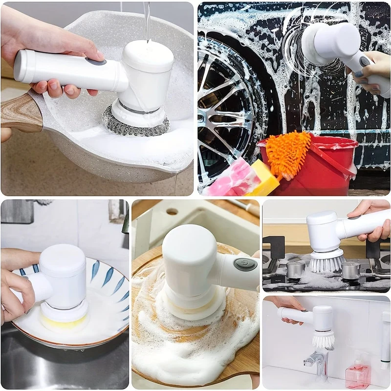 Brosse Rotative Électrique Sans Fil — 5 Têtes Interchangeables — Salle de bain et Cuisine