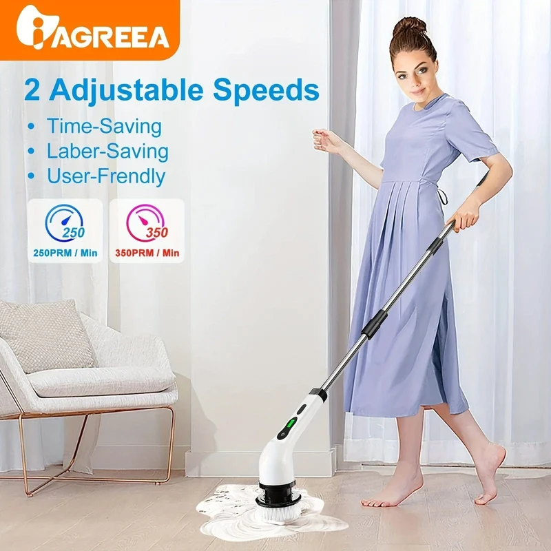 Brosse de Nettoyage Électrique Sans Fil — 8 Têtes, Manche 132 cm — Cuisine et Salle de bain