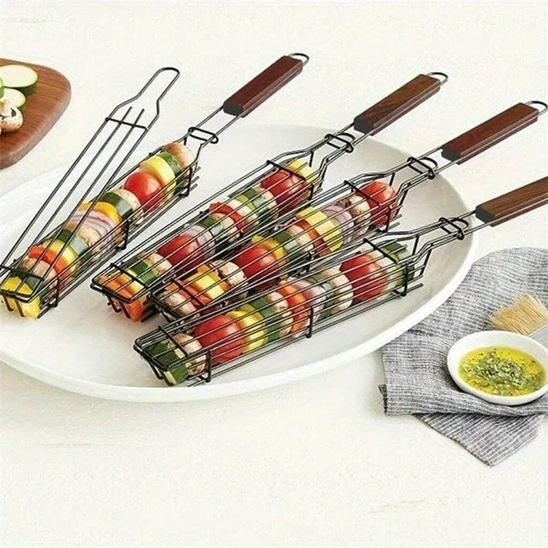 Panier à grillades Kebab en acier inoxydable antiadhésif - Pour Hot Dogs, Saucisses - BBQ portable et pratique