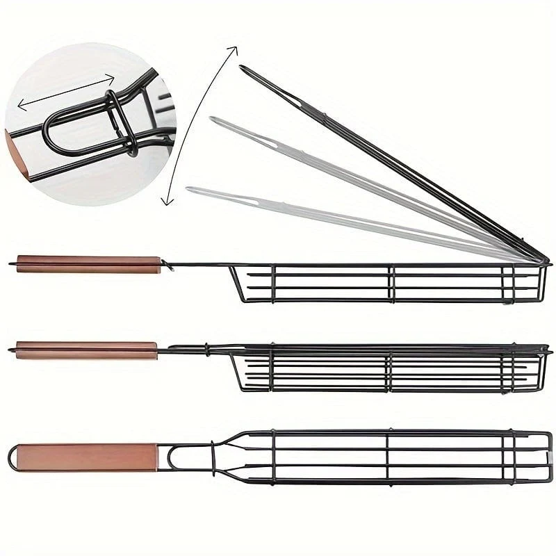 Panier à grillades Kebab en acier inoxydable antiadhésif - Pour Hot Dogs, Saucisses - BBQ portable et pratique
