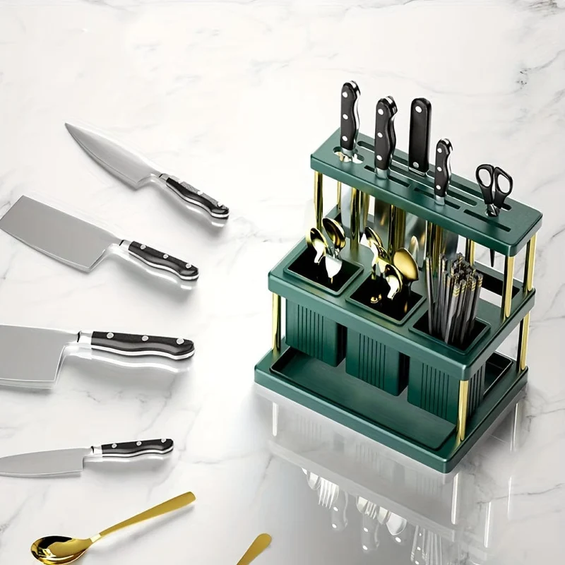 Porte-Couteaux et Range-Couverts 2 Étages – Bac d'Égouttage Amovible