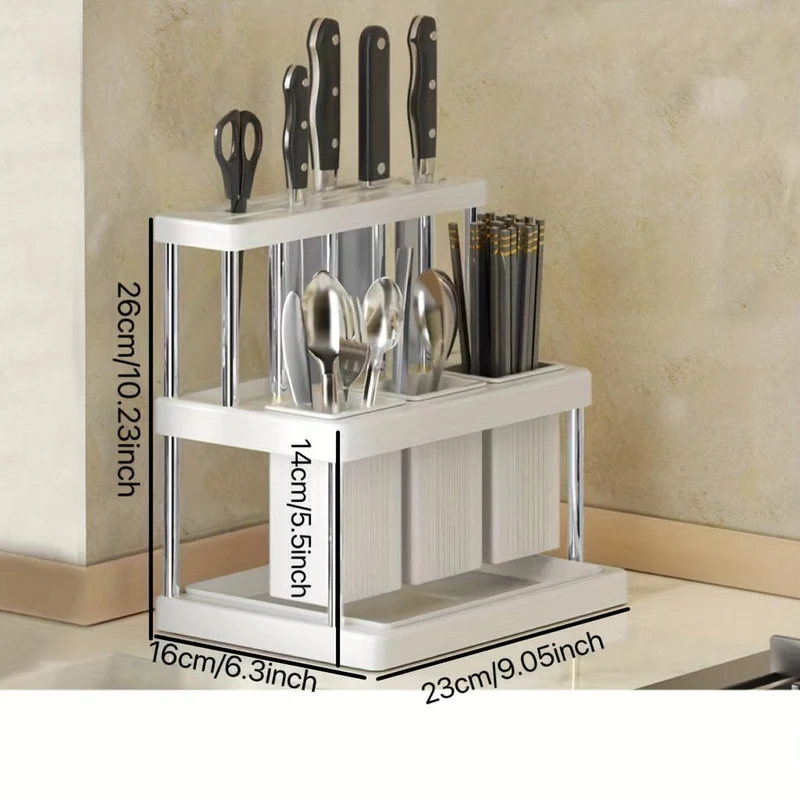 Porte-Couteaux et Range-Couverts 2 Étages – Bac d'Égouttage Amovible