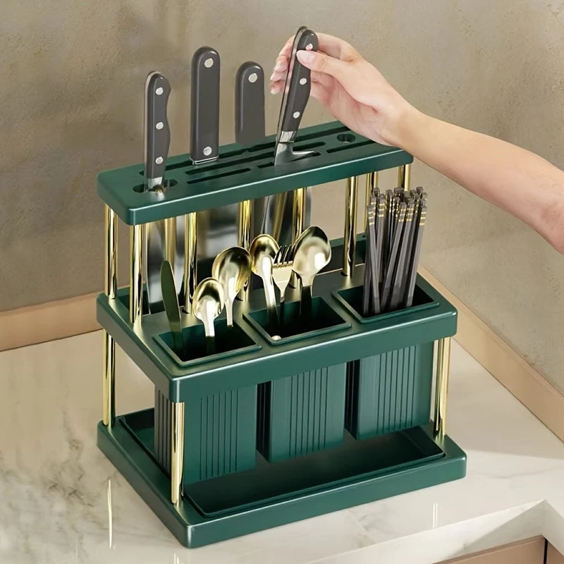 Porte-Couteaux et Range-Couverts 2 Étages – Bac d'Égouttage Amovible