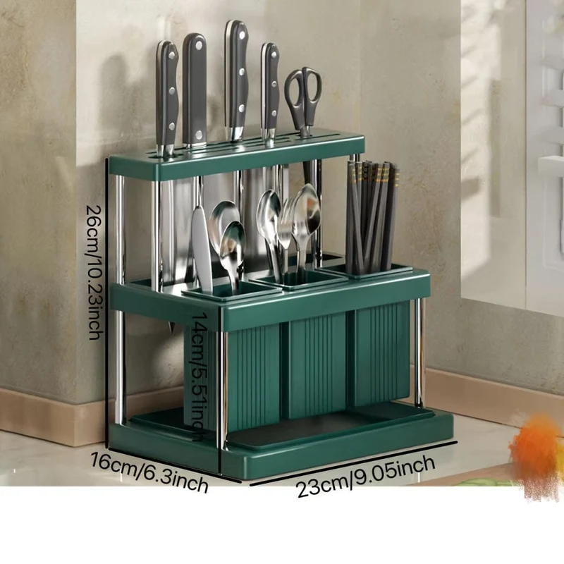 Porte-Couteaux et Range-Couverts 2 Étages – Bac d'Égouttage Amovible