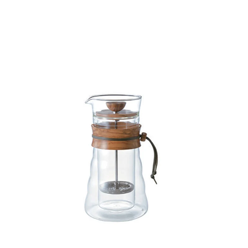 Cafetière piston verre double parois et bois d'olivier 400 ml | HARIO