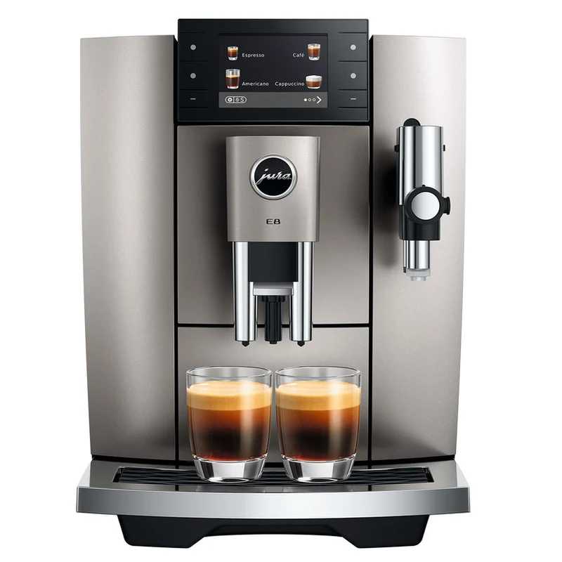 JURA E8 (5e génération) : machine à espresso automatique, broyeur P.A.G.2, 27 spécialités