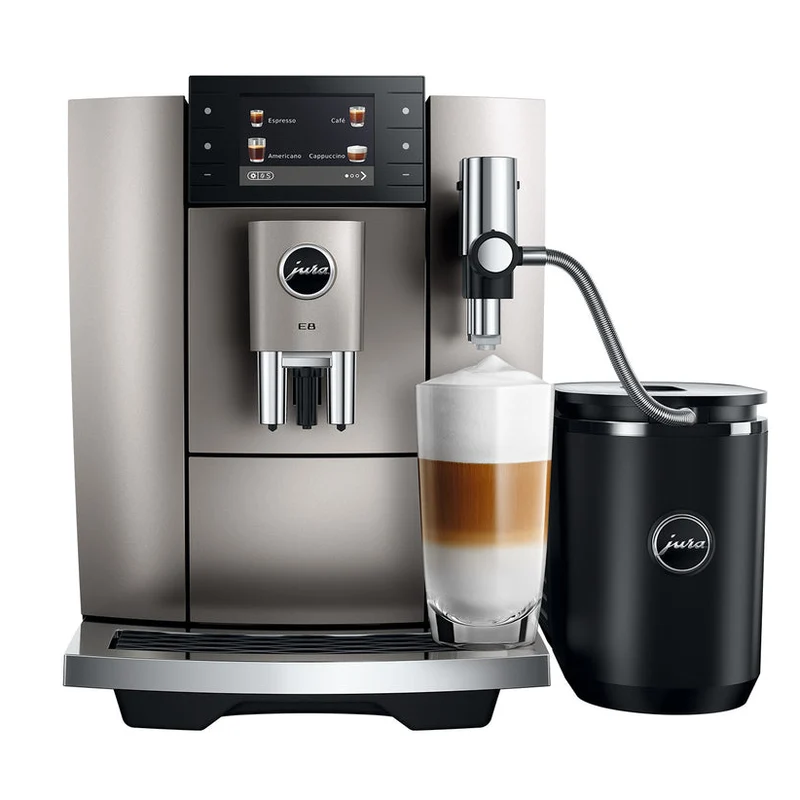 JURA E8 (5e génération) : machine à espresso automatique, broyeur P.A.G.2, 27 spécialités