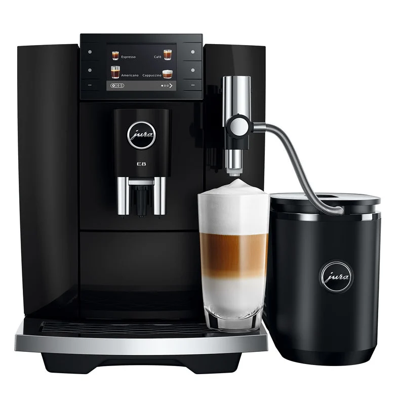 JURA E8 (5e génération) : machine à espresso automatique, broyeur P.A.G.2, 27 spécialités