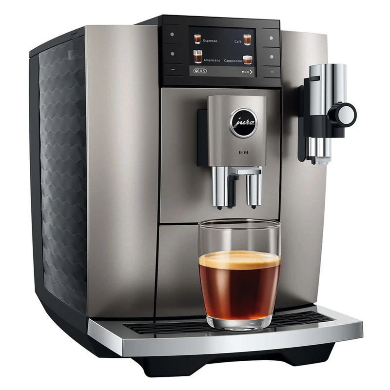 JURA E8 (5e génération) : machine à espresso automatique, broyeur P.A.G.2, 27 spécialités