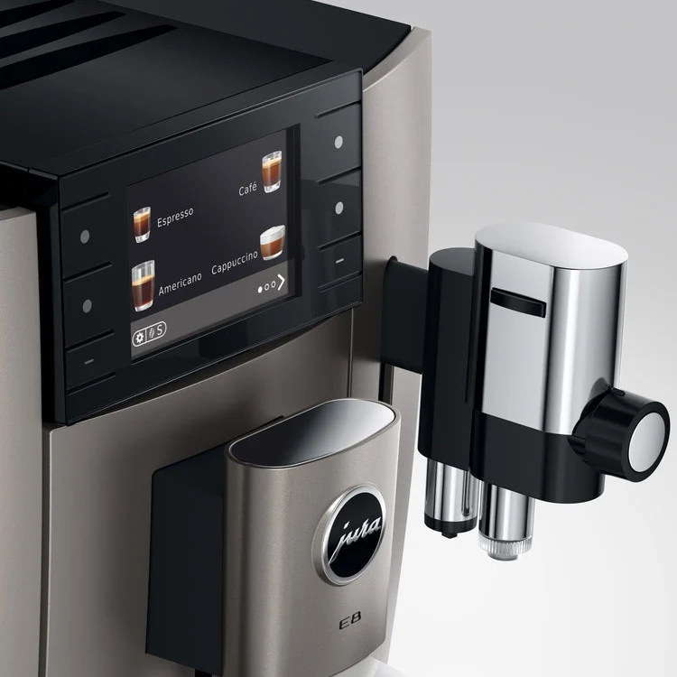 JURA E8 (5e génération) : machine à espresso automatique, broyeur P.A.G.2, 27 spécialités