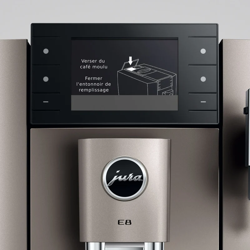 JURA E8 (5e génération) : machine à espresso automatique, broyeur P.A.G.2, 27 spécialités
