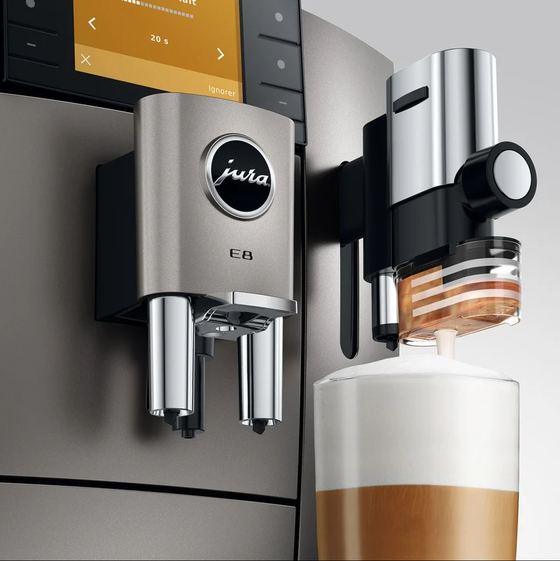 JURA E8 (5e génération) : machine à espresso automatique, broyeur P.A.G.2, 27 spécialités
